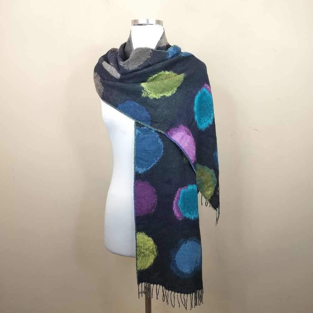 FRAAS Cashmink Scarf Colorful Abstract Polka Dot Reversible Soft 78x 14 Artsy